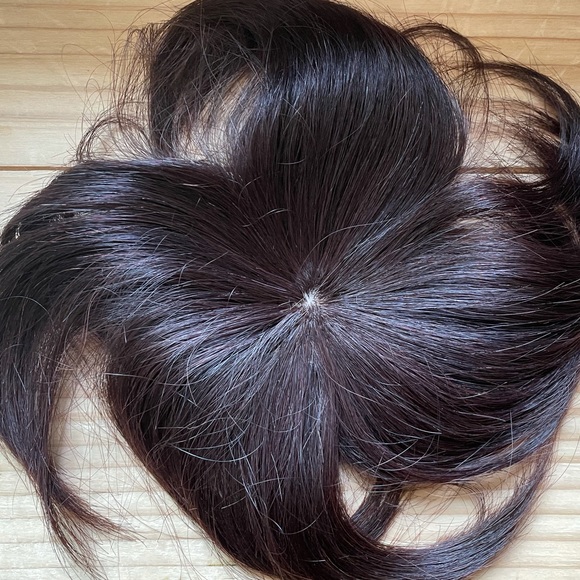 NWT 100% human hair dark brown remy burgundy hint 100% topper center parting - Picture 1 of 15